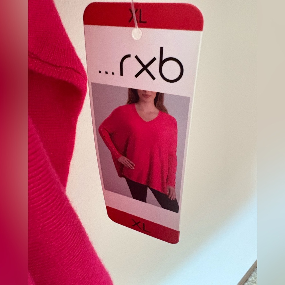 NEW W TAGS: RXB Women's Oversized Hot Pink Soft Knit V-Neck Sweater Sz XL